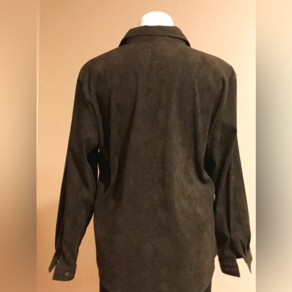 Erin London Vintage Green Snake Long Sleeve Button Down Collard Skin Print SZ XL - Picture 4 of 10